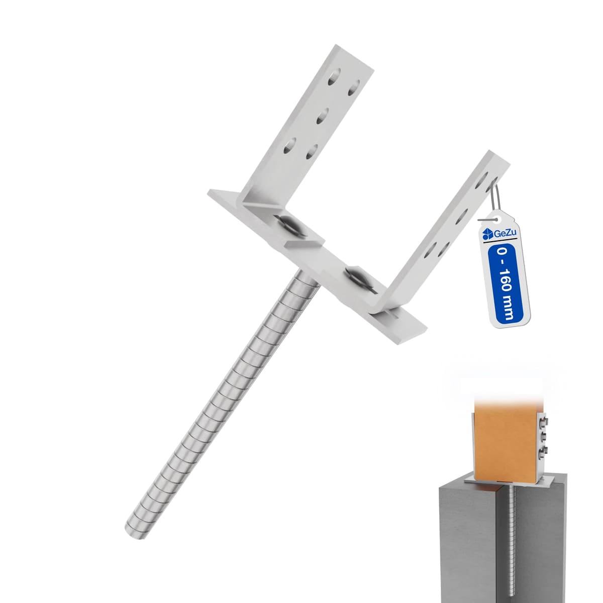 GeZu Impex Adjustable U Post Support 200 mm Electroplated Zinc Coated U Shape Concrete In Post Support Width Adjustable Rod Anchor Bracket U Type Fence Foot Anchor