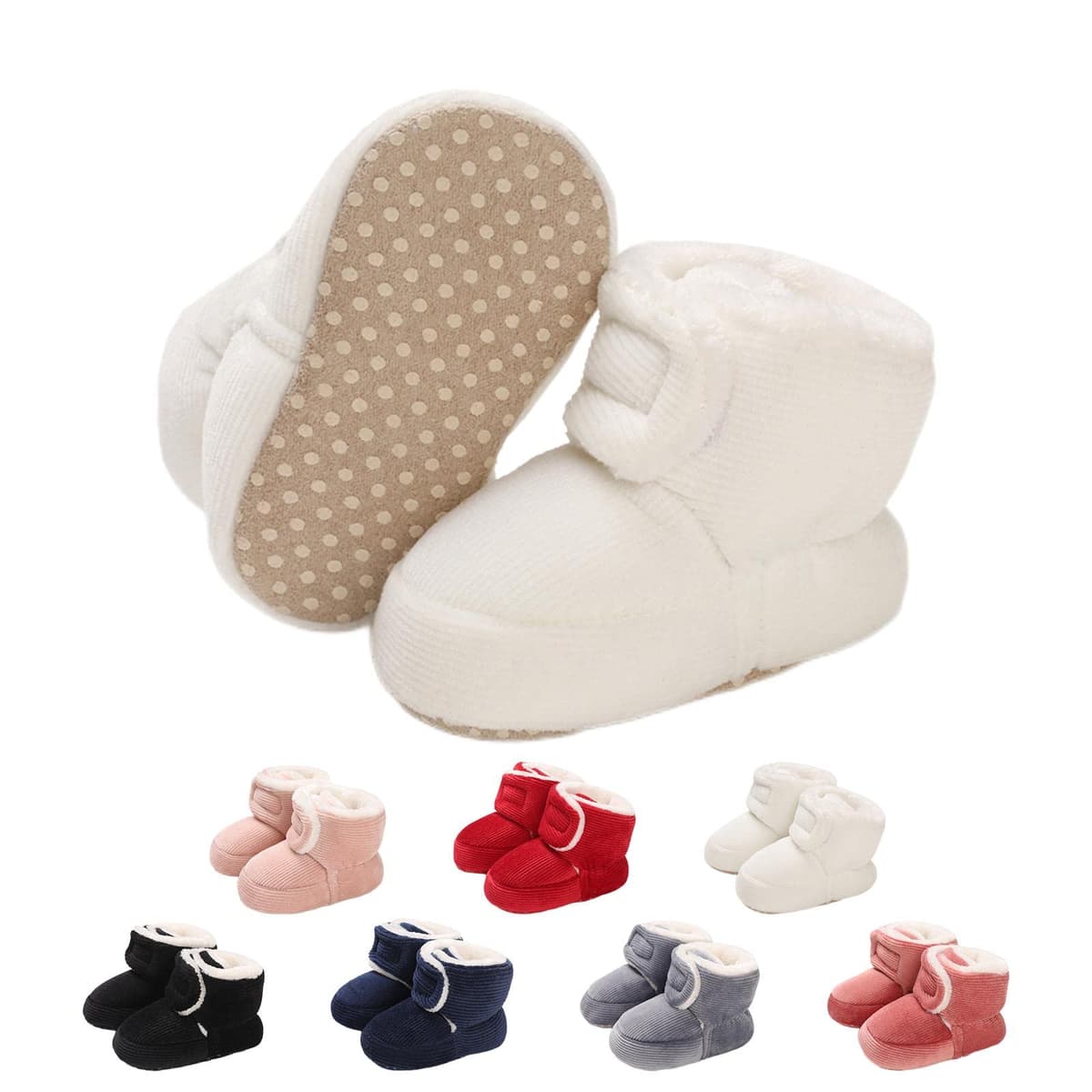 Baby Winter Warm Fleece Bootie, Newborn Non-Slip Soft Sole Winter Shoes Sock Shoes Cute Adjustable Crawling Shoes Prewalker Boots for Girls Boys Toddler 0-18 Months — view 8