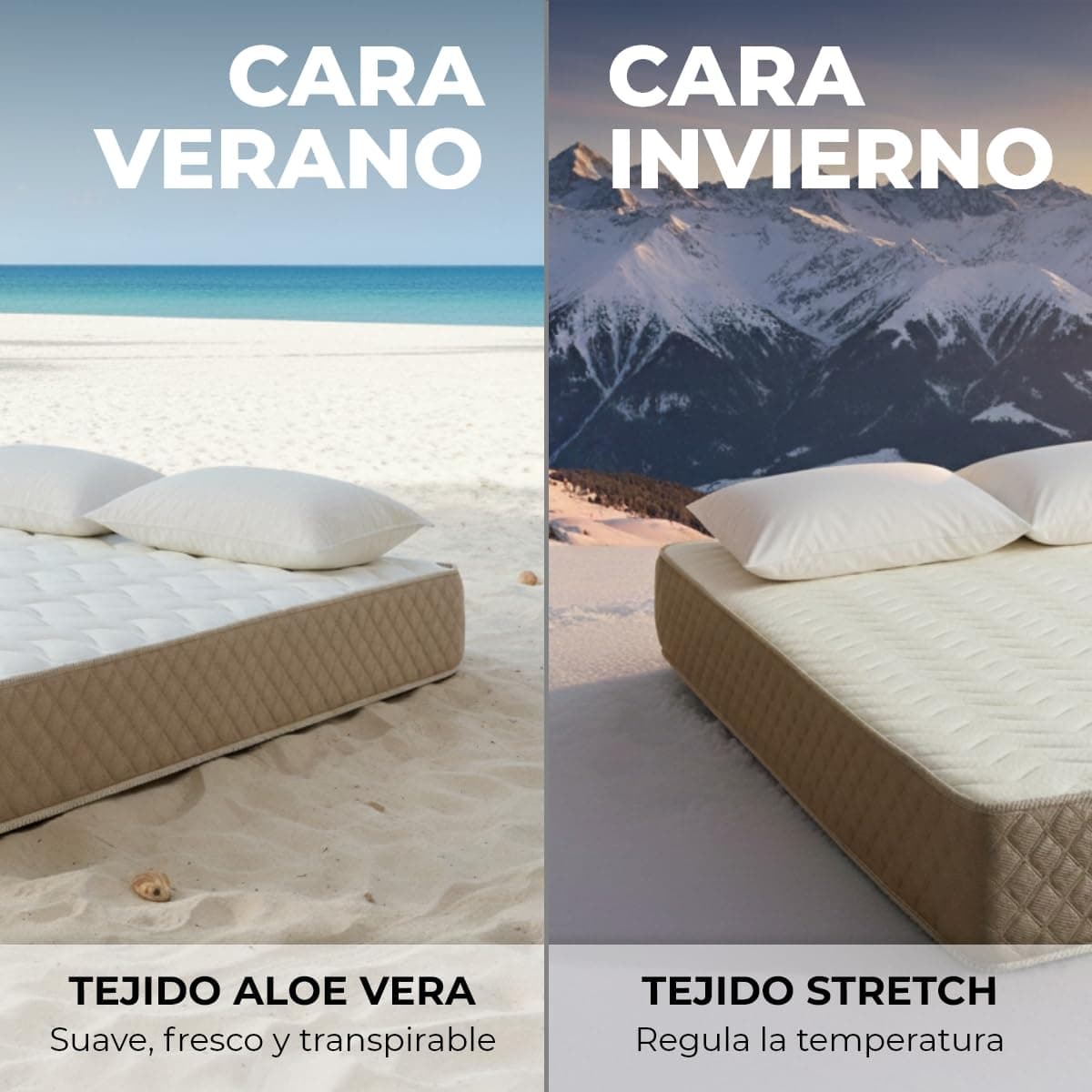 Don Descanso - Colchón 160x200 Viscoelástico Mulhacen DualSense, Altura 26cm. Multicapa con Núcleo GravityFoam, Firmeza Alta, Doble Cara Invierno/Verano, Transpirable. Fabricado en España, Beig — view 4