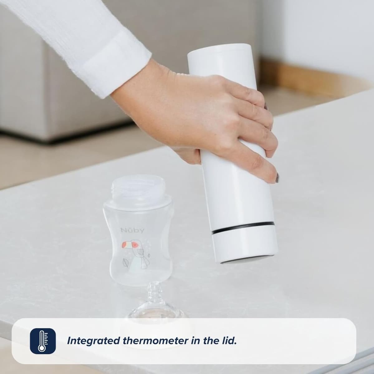 Nuby RapidCool Portable Baby Bottle Maker - Formula Feed in 2 Minutes | Ideal for Travel Bottles and Night Feeds | Includes Milk Powder Dispenser and Digital Lid | No Filter Needed (White) — view 5