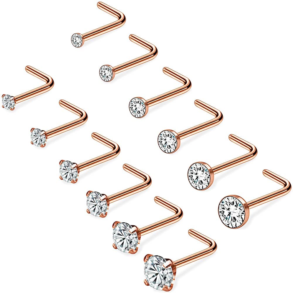 PunkTracker 20G 1.5mm 2mm 2.5mm 3mm 3.5mm 4mm Nose Rings, 4-12Pcs Clear Diamond CZ Nose Studs Nose Piercings Jewellery — view 6