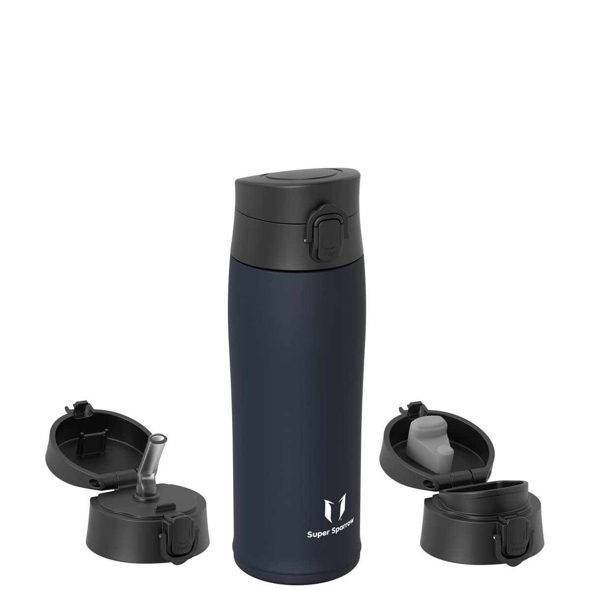 Super Sparrow Insulated Water Bottle - Travel Mug - 500ml, 750ml，950ml - Stainless Steel Water Bottles - BPA Free - Leakproof Metal Bottles - Includes 2 Lids, Straw Lid & Spout Lid — view 2