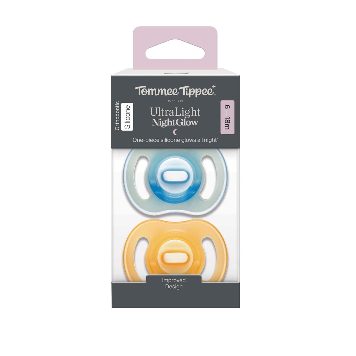 Tommee Tippee Ultra-Light StayPut Night Glow Dummy, 6-18m, 2 Pack, Glow in The Dark, Lightweight, Soft Skin Feel, Extra Air Flow — view 2