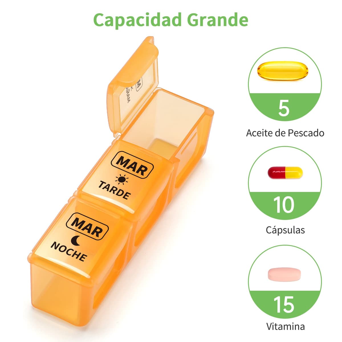 Pastillero Semanal 3 Tomas Español, Opret Pastillero Diario Grande, Dosificador de Comprimidos 7 Dias con 21 Compartimentos, Pastillero Diario de Viaje — view 2
