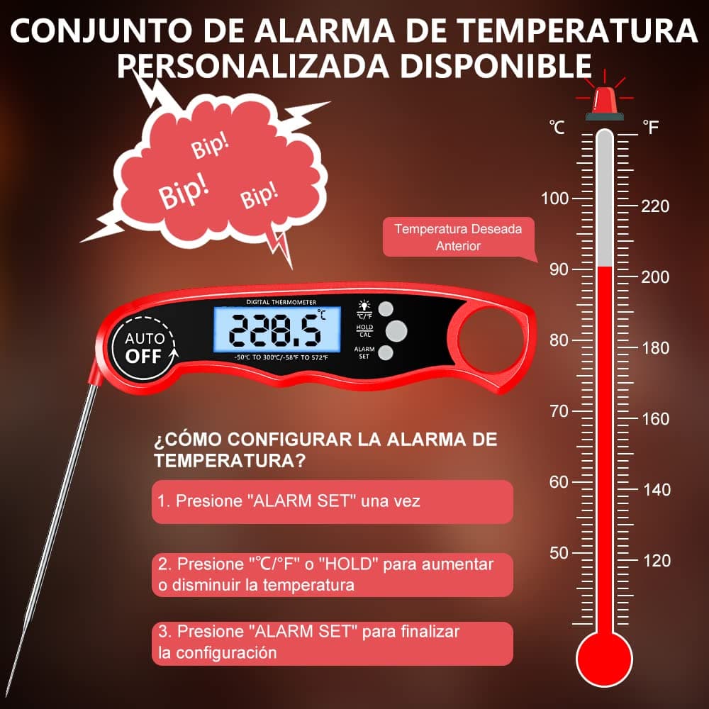 CIRYCASE Termometro Cocina, Termometro Horno Digital de Lectura Rápida & Precisa con 102cm Sonda de Alambre, Calibration & Pantalla LCD, Termometro Barbacoa para Carne, BBQ, Comida, Horno, Liquidos — view 6
