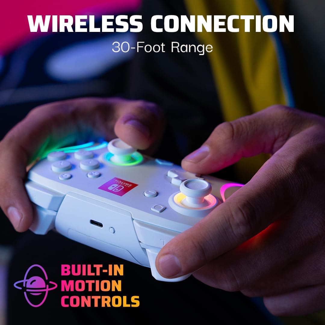 PDP Afterglow Wave Wireless Pro Controller with Full Motion for Nintendo Switch, Nintendo Switch - OLED Model, 8 RGB LED Lighting Zones, 30 Foot Range, 20 Hour Rechargeable Battery White — view 6