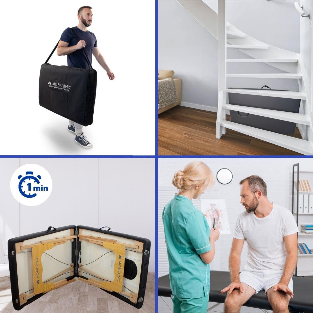 Mobiclinic®, Camilla de Masaje Plegable, CM-01 Basic, Mesa, Profesional, Portátil, Madera, 2 Cuerpos, Marca Española, Regulable, 180x60 cm, Negra — view 5
