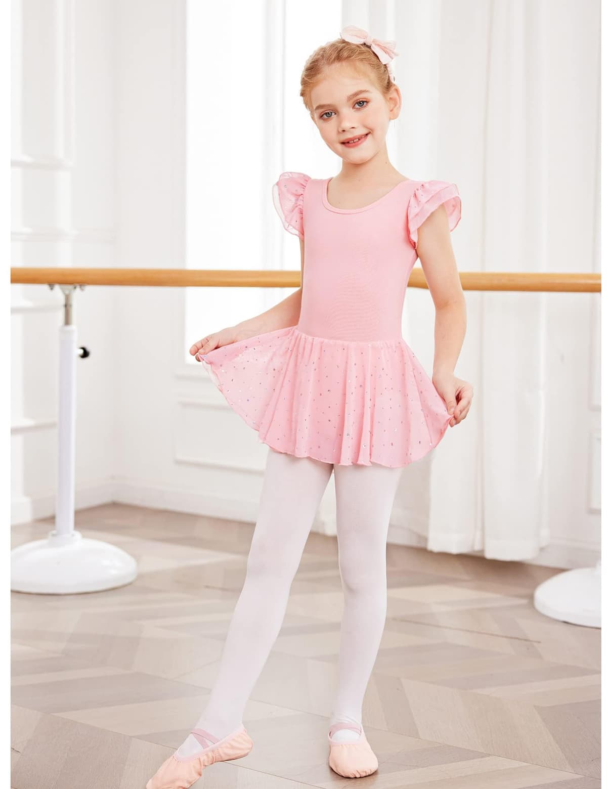 Trudge Ropa de Ballet para Niñas - Vestido Manga Corta de Algodón con Leotardo y Falda Tutú - Traje de Baile — view 5