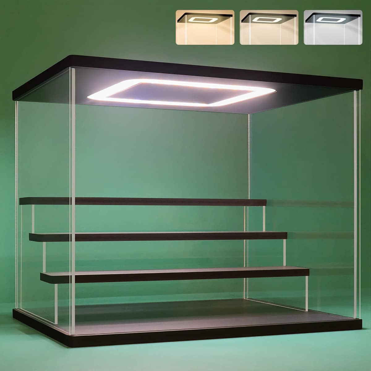 Nonemey Vitrina Expositora Transparente con Luz Led,2/3/4/5/6 Niveles Cajas de Metacrilato de Almacenaje,Antipolvo Caja Organizadora,Vitrina Acrílica para Colecciones (Negro, 4Tier-31.5*24.5*26.5 cm)