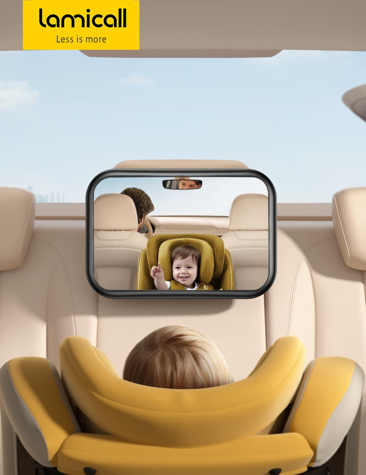 Lamicall Espejo retrovisor para niños – [2025 gancho triangular] 100% irrompible, rotación 360° y 45° inclinable, con 175° visión clara, espejo coche bebé asiento trasero súper estable — view 7