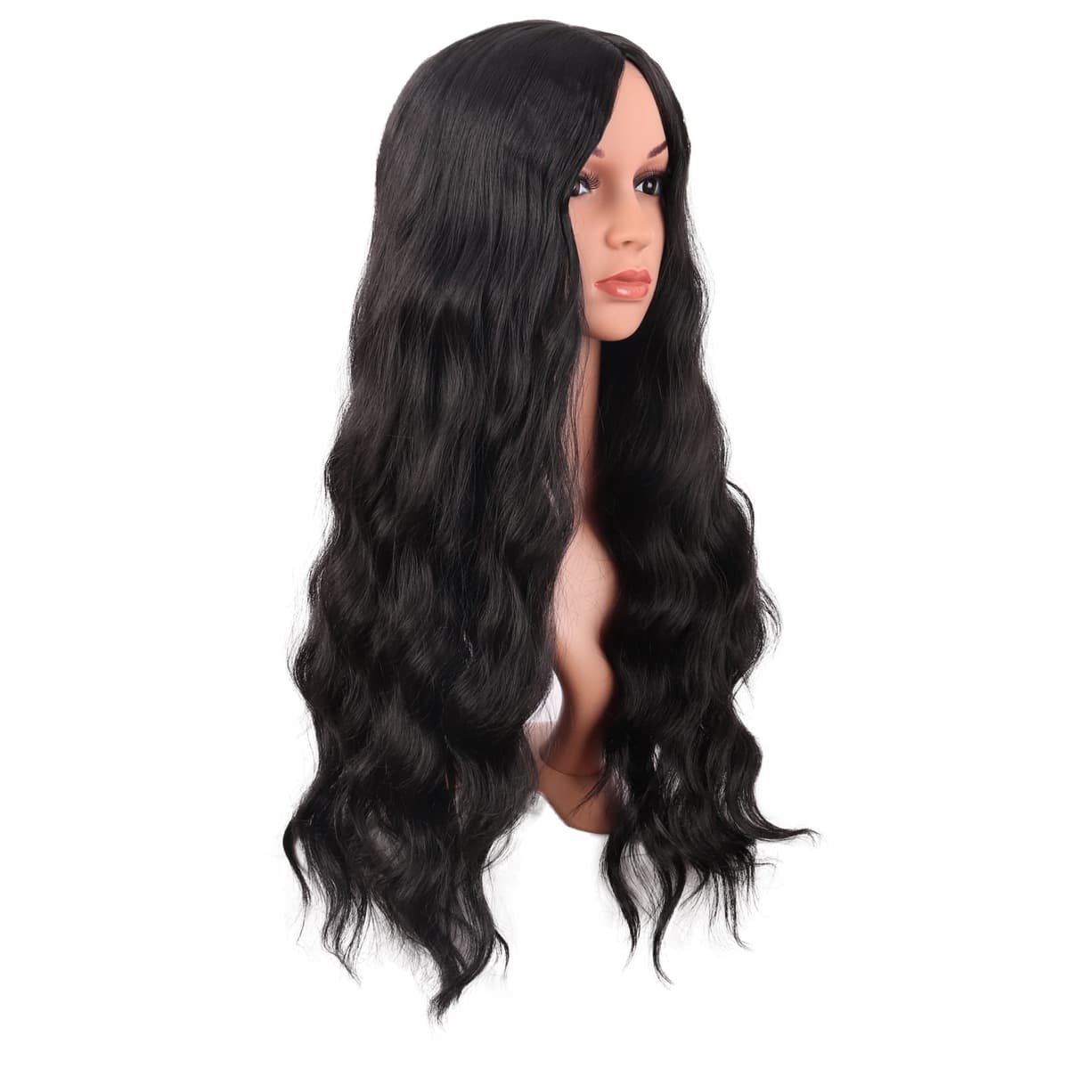 MapofBeauty 28 Pulgada/70 cm Largo Wavy Pelucas Middle Part Sintética Fibras Rizo Cabello Reemplazo Peluca Para Fiesta de Cosplay Diario (Negro) — view 2