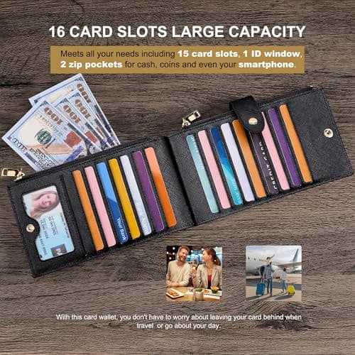 Travelambo RFID Wallet Women Large Size Bifold Multi Card Wallet Case with Zipper Pocke Credit Card Holder for Women — view 4