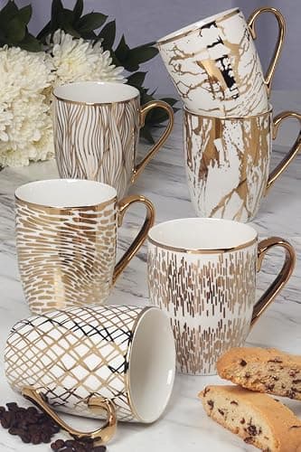 Matrix Gold Porcelain Coffee & Tea Mug Set – Premium Fine Porcelain with Elegant Gold-Plated Finish, Luxury Drinkware for Everyday Dining, Entertaining & Special Occasions — view 2