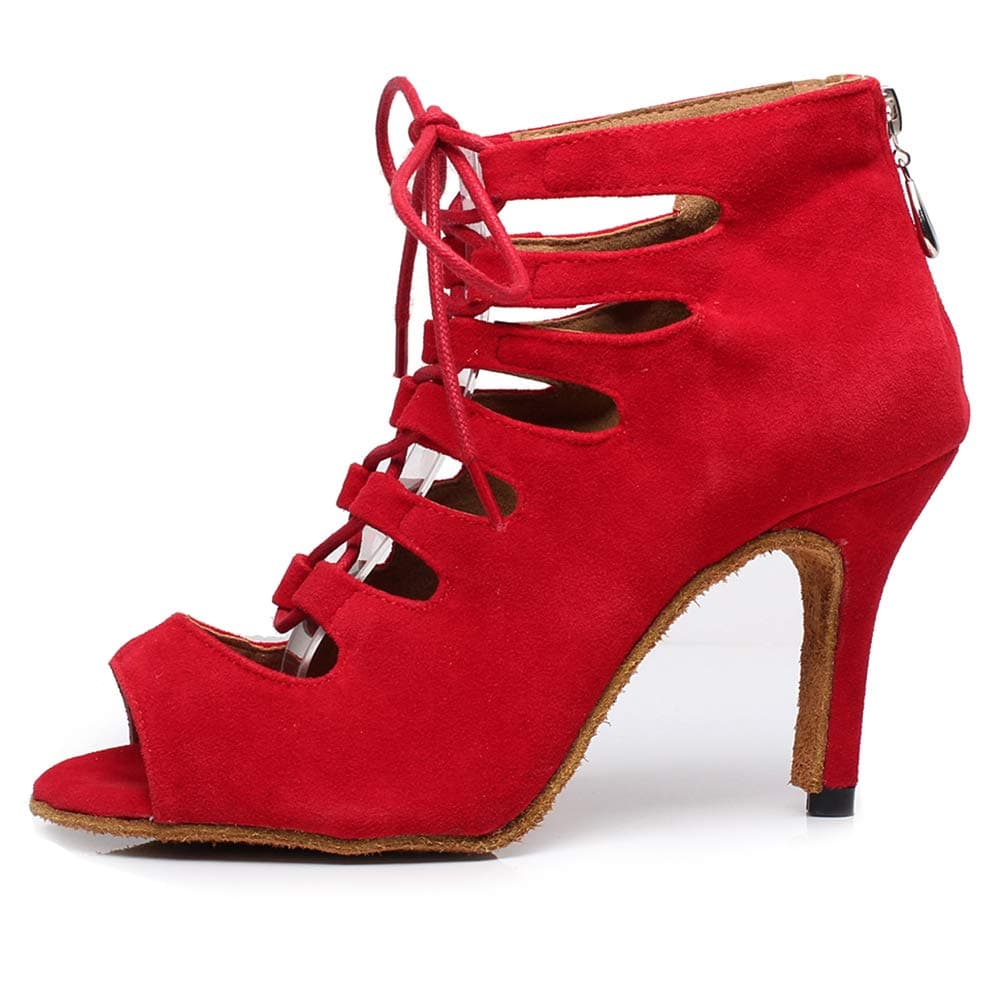 RUYBOZRY Botas de Baile Latino Mujer Botines Punta Abierta con Cordones Zapatos de Baile de Salon,Modelo YCL456 — view 15