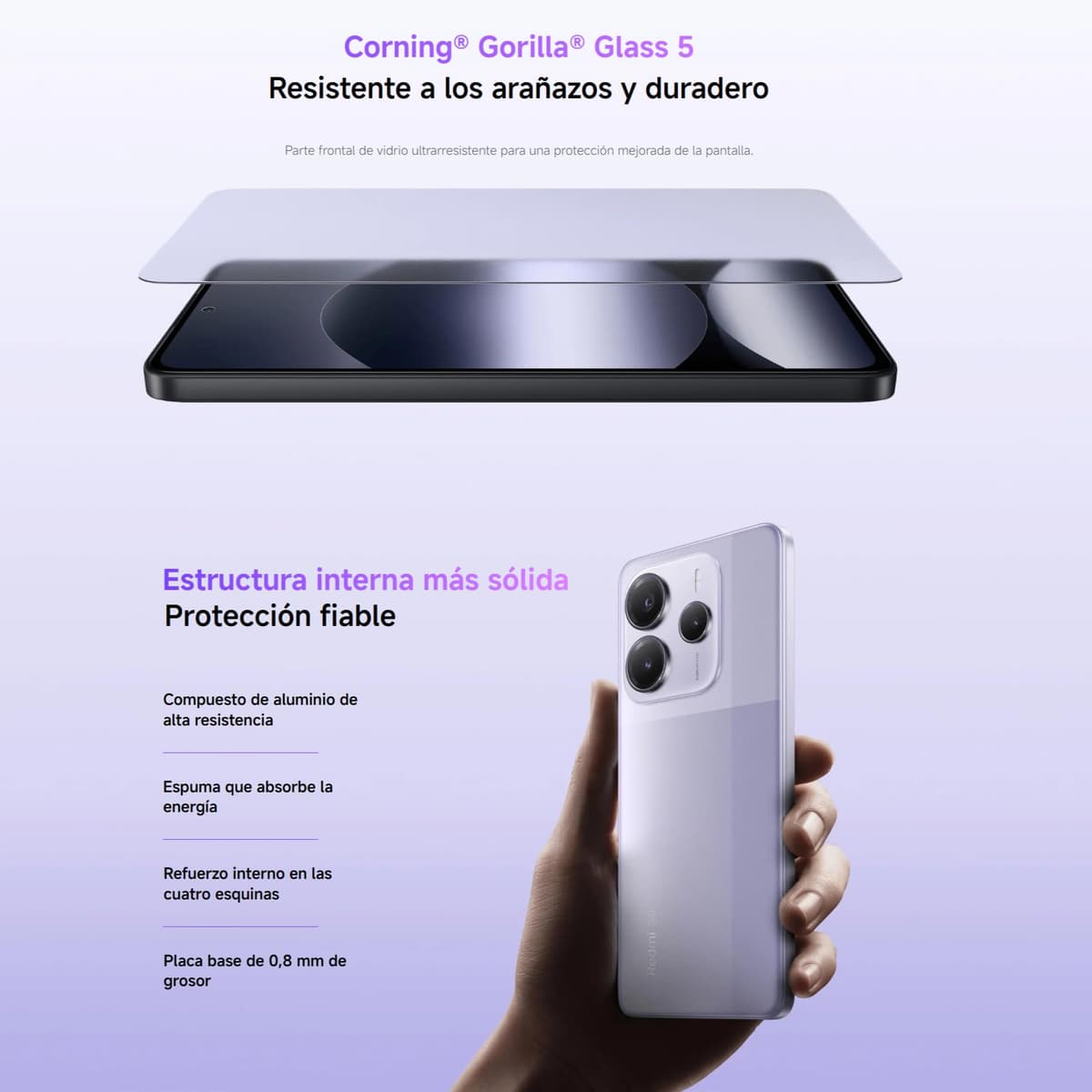 XIAOMI Redmi Note 14 5G - Smartphone de 8+256GB, Pantalla de 6.67" AMOLED FHD+ 120Hz, MediaTek Dimensity 7025-Ultra, cámara de 108MP, 5110 mAh, Cargador no Incluido, Morado (Versión ES) — view 8