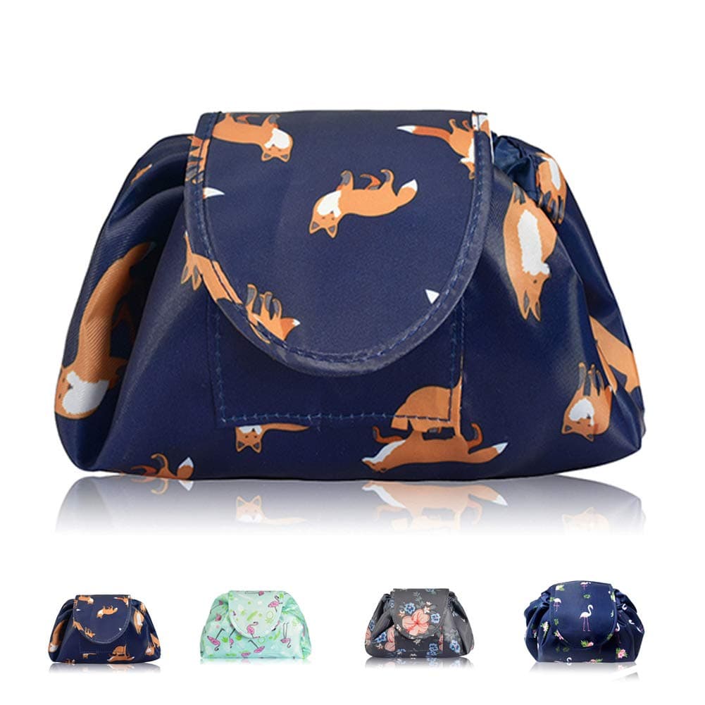 Lazy Drawstring Makeup Bags, Large Capacity Waterproof Travel Portable Cosmetic Bag Pouch Makeup Pouch Storage Organiser for Women Girl (Flamingo) — view 14