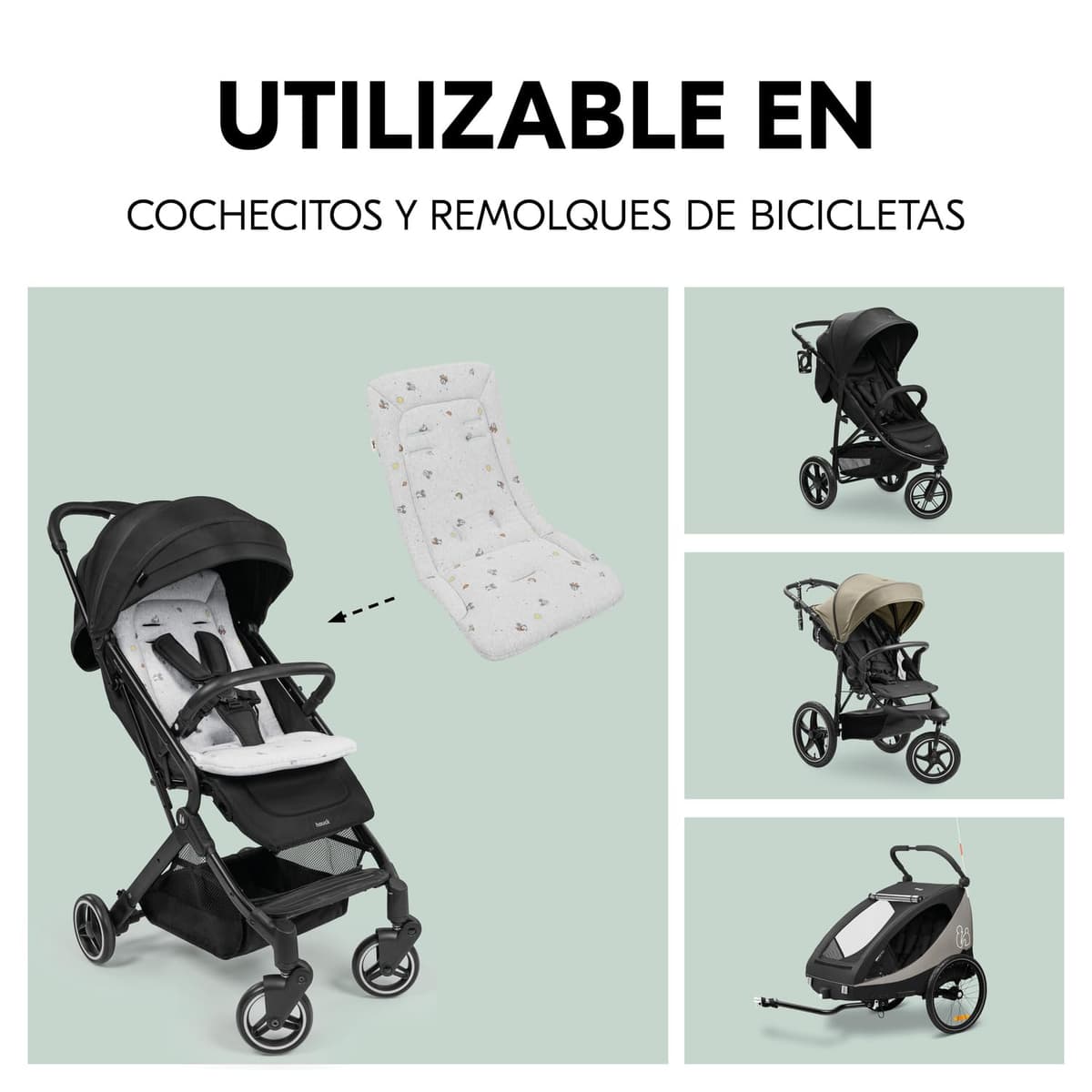 hauck Colchoneta Silla de Paseo Universal - Funda Carrito Bebé y Remolques de Bicicleta para Niños - Algodón Transpirable - Fácil de Fijar - Verano e Invierno - Disney Mickey Minnie Mouse - Gris — view 5