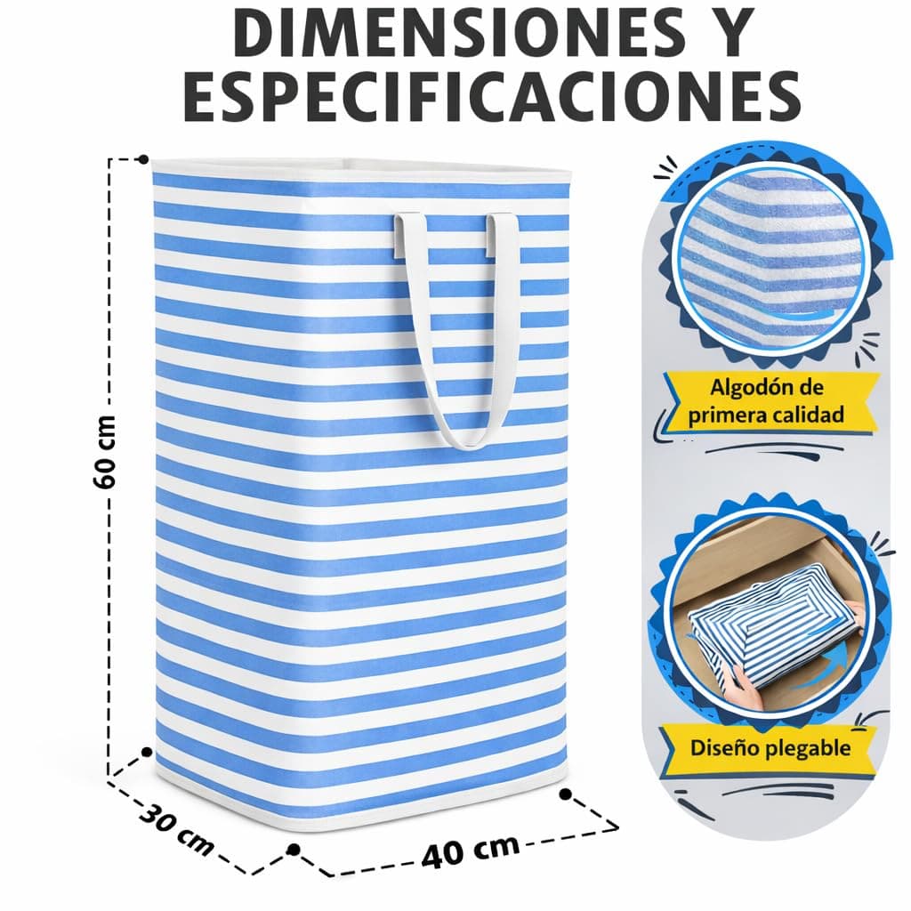 Cesto Ropa Sucia 75L Plegable, Cesta Ropa Sucia Grande con Estructura Metálica y Asas Laterales, 60x30x40 cm, para Baño y Dormitorio — view 2