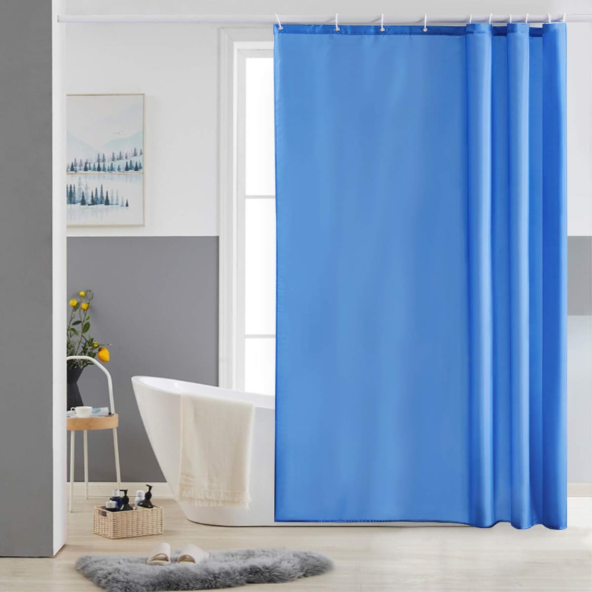 Furlinic Navy Shower Curtain Anti Mould Resistant Waterproof Bathroom Curtains Washable Polyester Fabric 90x180cm with Weight Tape for Bath Wet Room 35x72 Inch. — view 66
