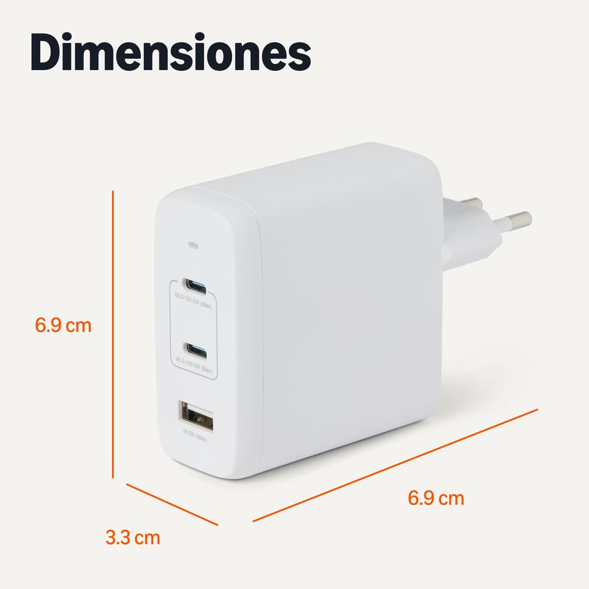 Amazon Basics Cargador de Pared USB-C Nano GaN de Carga Rápida, 120W y 3 Puertos para Ordenadores Portátiles, Tablets y Teléfonos, Blanco — view 5