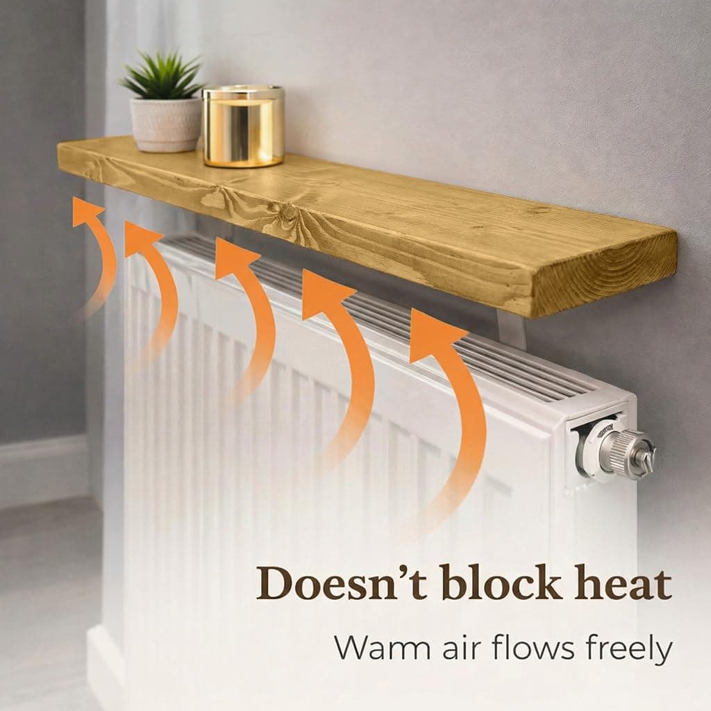 MKGT No Drill Radiator Shelf – Solid Wood Floating Shelf for Hallway & Living Room – Handmade in UK Radiator Cover Top Shelf with Brackets (Dark Oak, 60cm) — view 4
