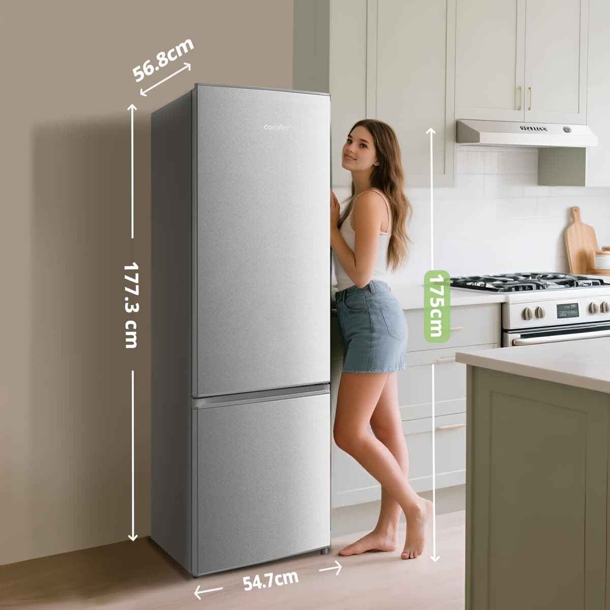 Comfee' RCB359IX2 Frigorífico combinado, 262L, Gran capacidad, Low frost, Altura 177,3 cm, Bajo nivel de ruido 39 dB, Luz LED, Temperatura regulable, Acero inoxidable — view 4