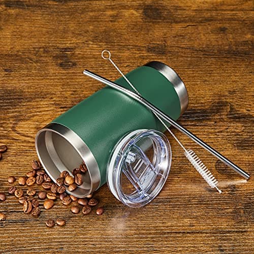 COMOOO 20oz Tumbler Bulk Double Wall Vacuum Insulated Travel Mug, Stainless Steel Tumbler with Lid and Straw Durable Powder Coated Insulated Coffee Cup for Cold & Hot Drinks (Dark Green, 4 pack） — view 5