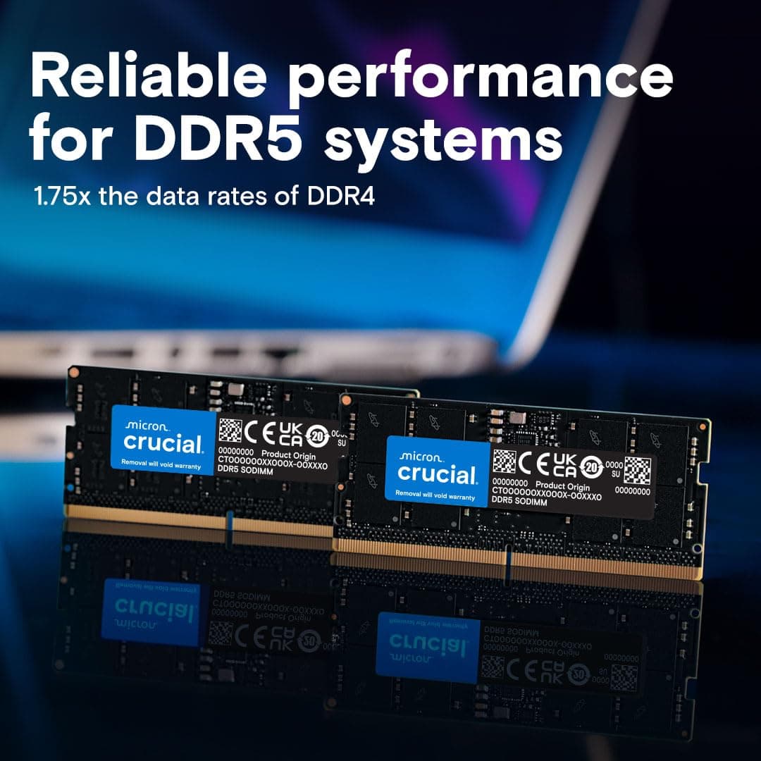 Crucial DDR5 RAM 32GB 5600MHz SODIMM, Laptop Computer Memory, Mini PC (or 5200MHz, 4800MHz) CL46 - CT32G56C46S5 — view 2