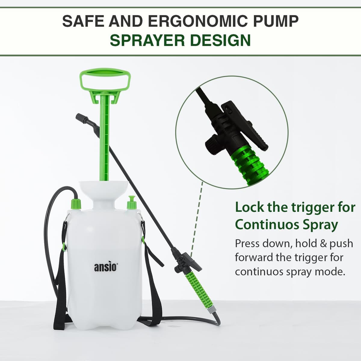 ANSIO® Garden Sprayer 5 litre Pressure Sprayer Pump Action, Weed Killer, Water Pump, Ideal with Pesticides, Insecticides, Fungicides. — view 5