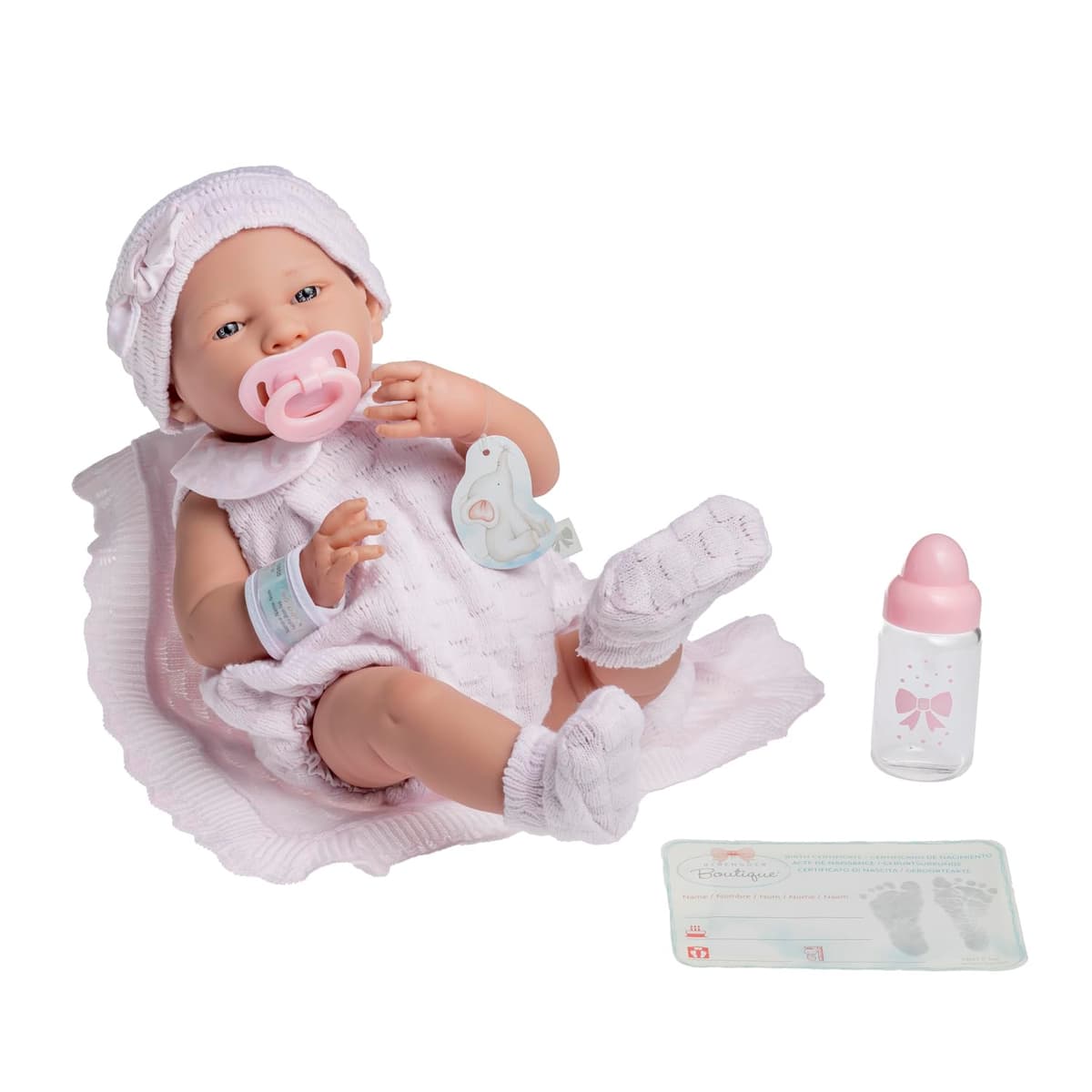 JC Toys- Muñeca La Newborn recién nacida de 38 cm es de vinilo suave, con ropa de punto y accesorios, niña, rosa, diseñado en España por Berenguer, +2 años — view 4