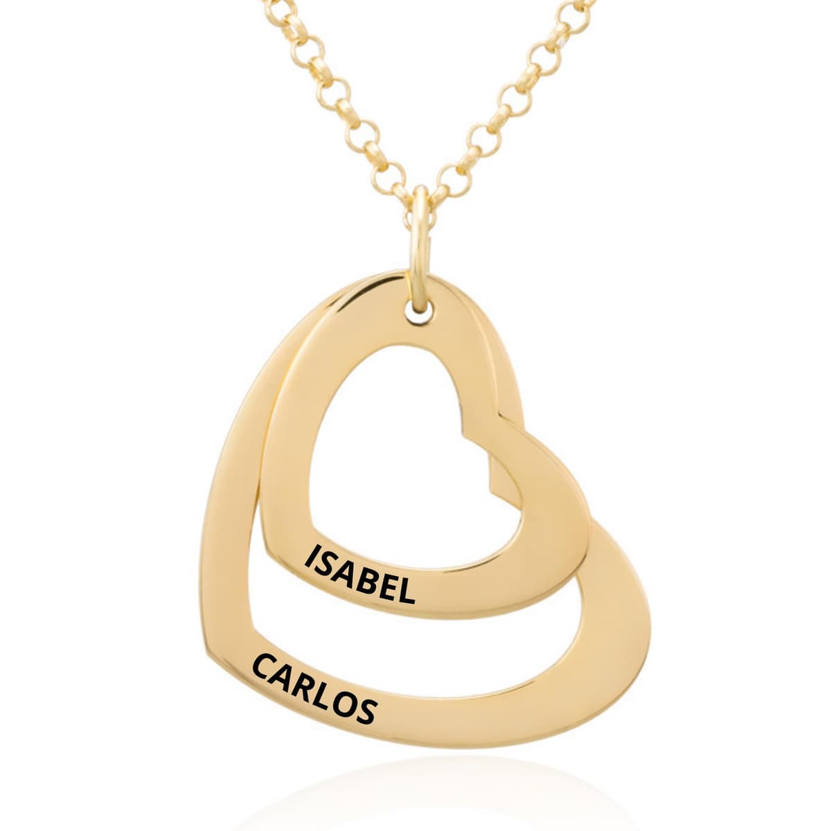 Collar Corazón con Grabación de Nombres Personalizada en Plata de Ley 925 Cadena de 45cm + Alargador. Regalo ideal de San Valentín, para Novia Madre Abuela. Hecho en España. (2 Corazones Plata) — view 7