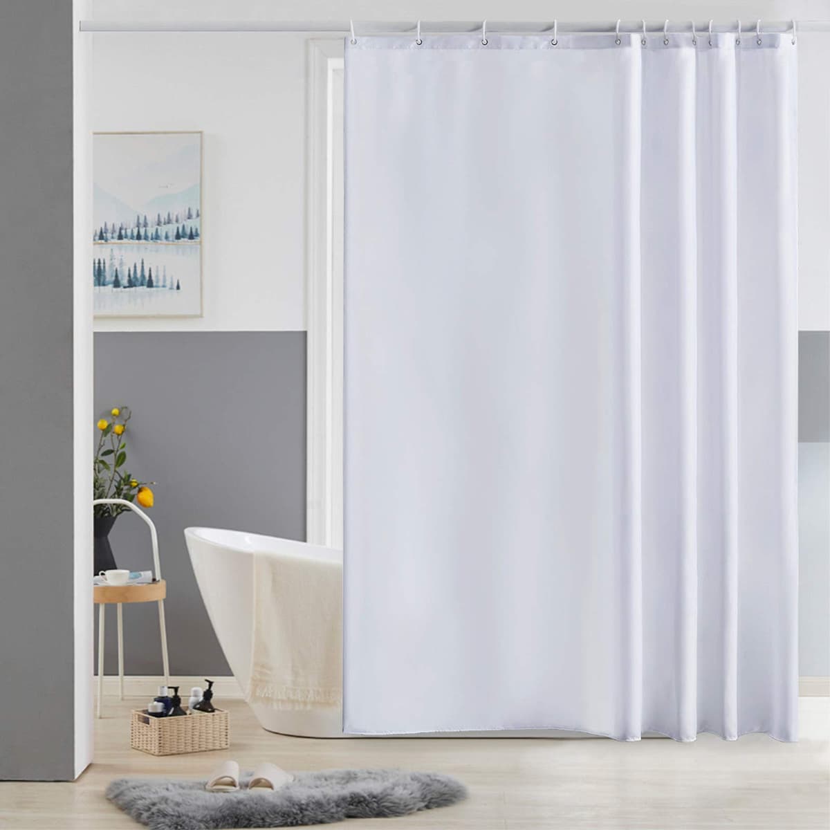 Furlinic Cortina Ducha 200x200cm Antimoho Impermeable Lavable Blanco Tela Poliéster Grandes Cortinas de Baño con 12 Aros de Cortina Ducha. — view 35