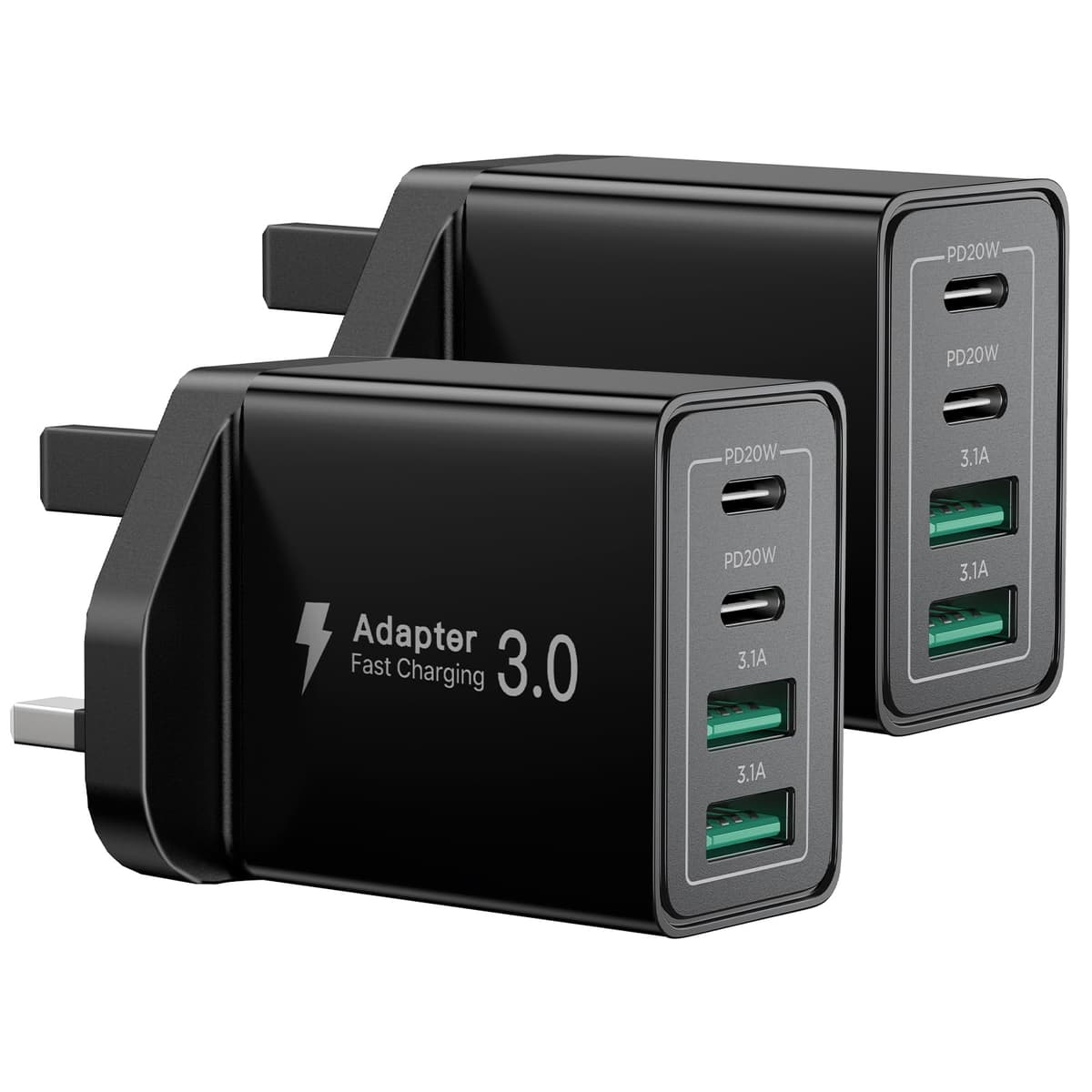 USB C Plug Fast Charge, 40W 4-Port Multi USB Charger Plug UK Dual Port PD Power Adapter +QC Wall plug Multiport Mains Type C Charging Plug for iPhone 17 16 15 14 13 12 11 Pro Max XS XR 8, Samsung, Pad — view 8