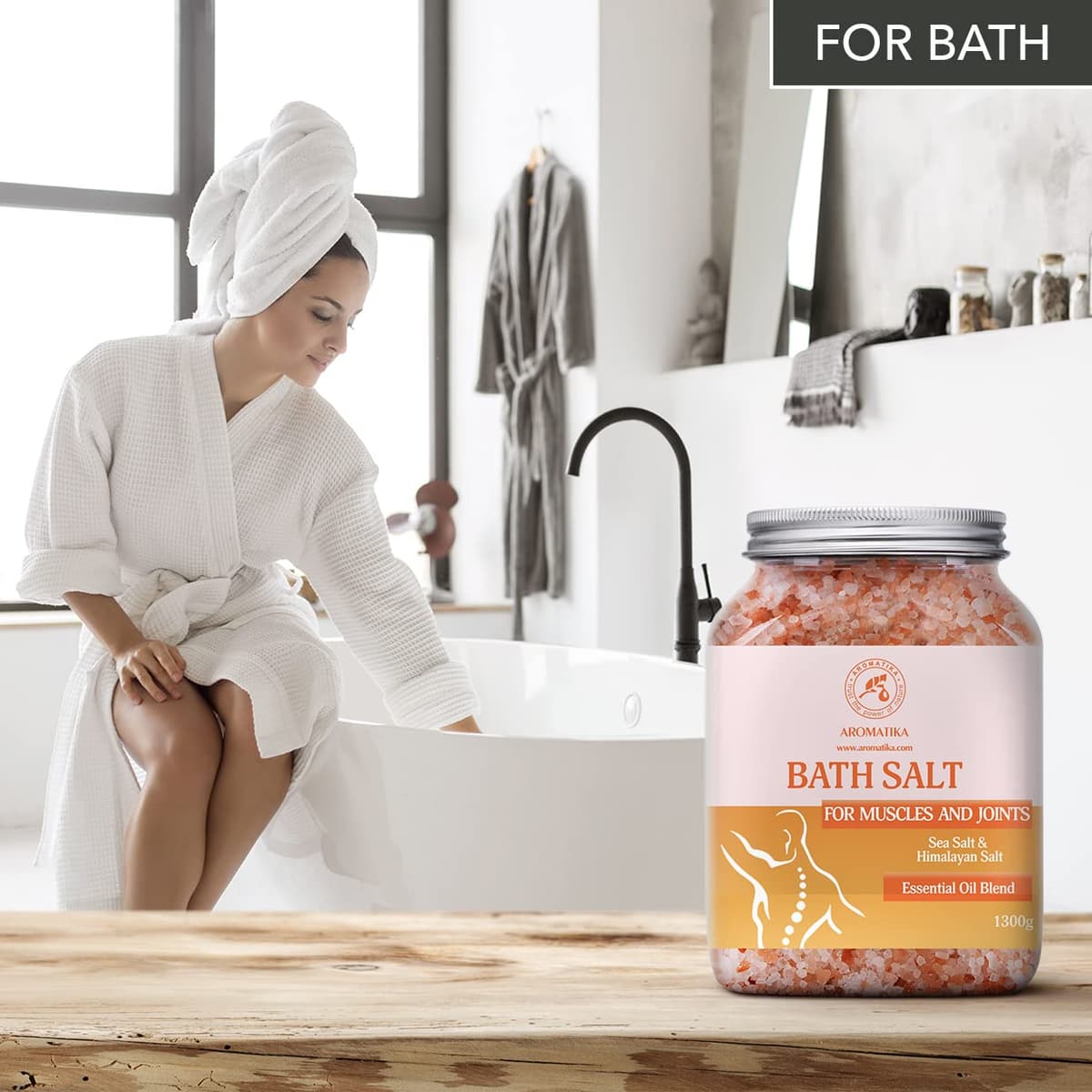 AROMATIKA Joint & Muscle Bath Salts – 1300g Natural Sea Salt Bath Soak with Lavender, Sage & Rosemary Essential Oils for Muscle Relief, Relaxation & Detox, Aromatherapy Soothing Spa Bath, Body Care — view 5