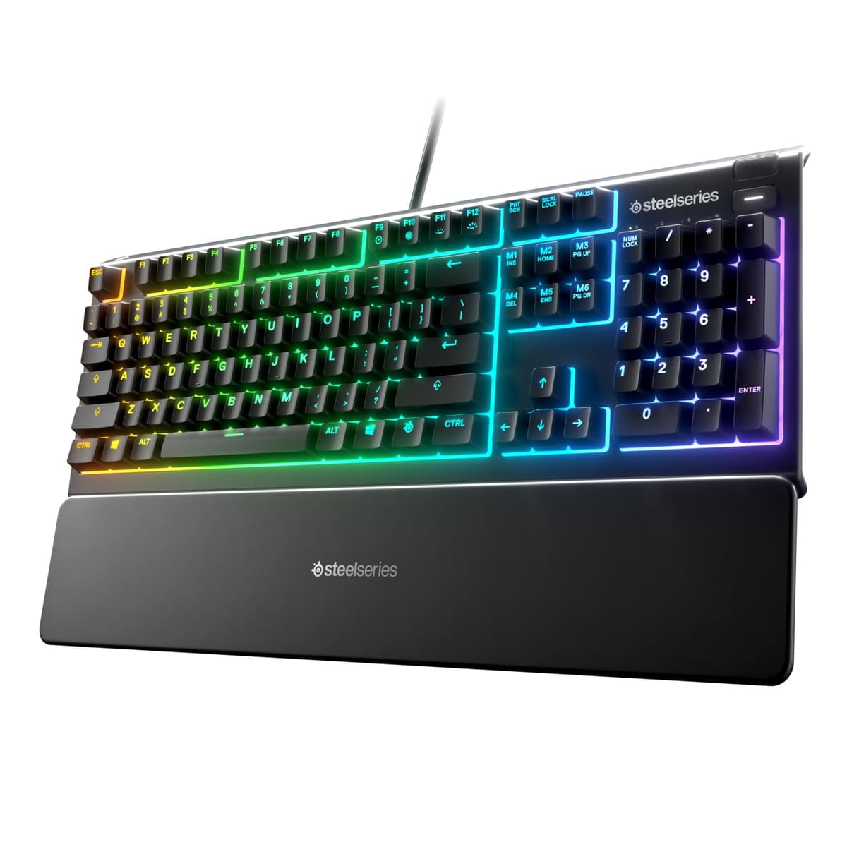 SteelSeries Apex 3 - Teclado Gaming - Iluminación RGB de 10 zonas - Resistencia al agua IP32 - Reposamuñecas magnético superior - Teclado QWERTY Español