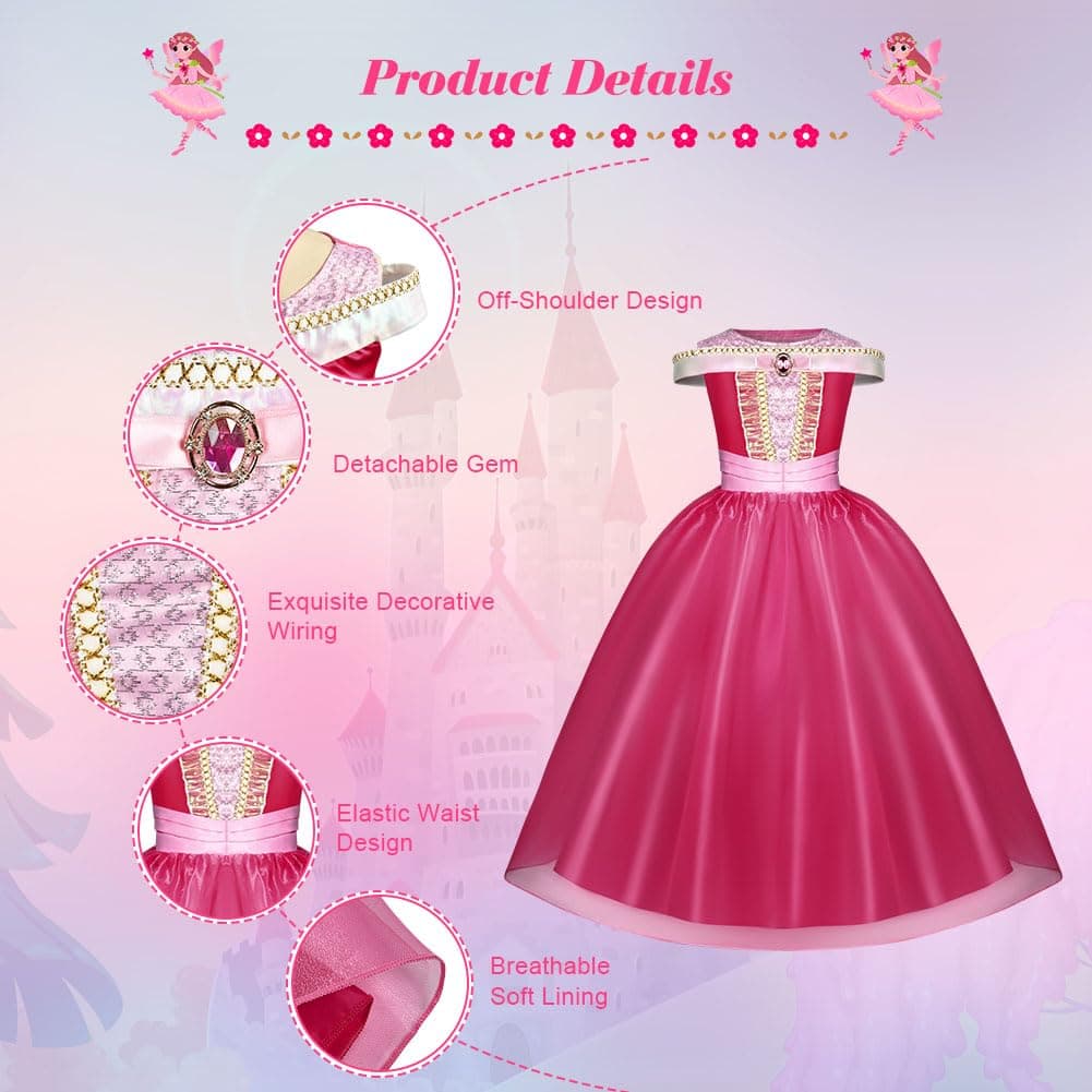 URAQT Disfraz Princesa Niña con Varita Mágica y Corona, Traje Cosplay para Halloween y Cumpleaños, Princesa Durmiente — view 2