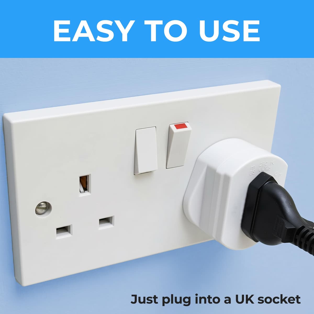 Double Dragon 2-Pack UK Electric Toothbrush & Shaver Plug Adapter | 2-Pin to 3-Pin Bathroom Converter | Supports UK EU Round & US Flat 2-Pin Plugs | 1A Fused | Compatible with Oral-B, Braun, Philips — view 3