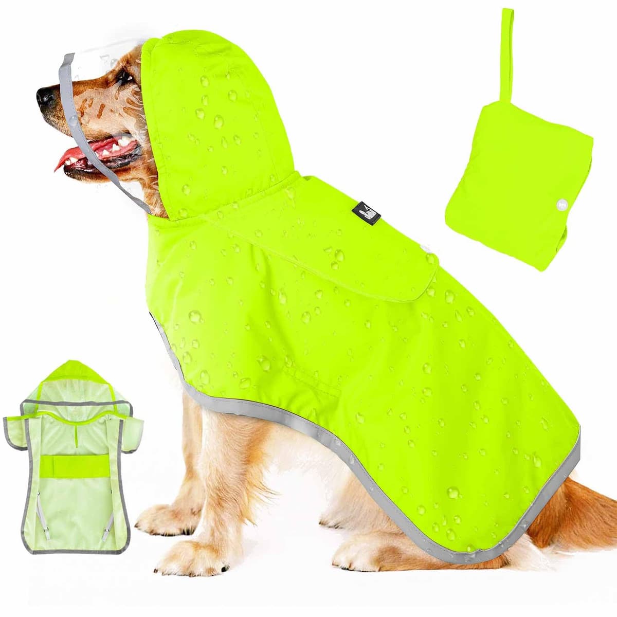 Lukovee Dog Raincoat, Adjustable Dog Rain Jacket with Clear Hooded Double Layer for Large Medium Small Dogs Puppies, Waterproof Rain Coat Poncho with Reflective Storage Pocket & Rim (Yellow,M) — view 12