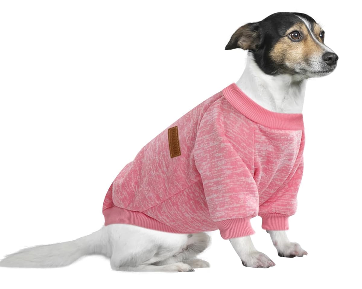 Dog Jumper Medium Chihuahua Jumper Christmas Sweater Fleece Inside Soft Cozy, Colour Vibrant Easy to Take On and Off (Pink+Grey, M) — view 19