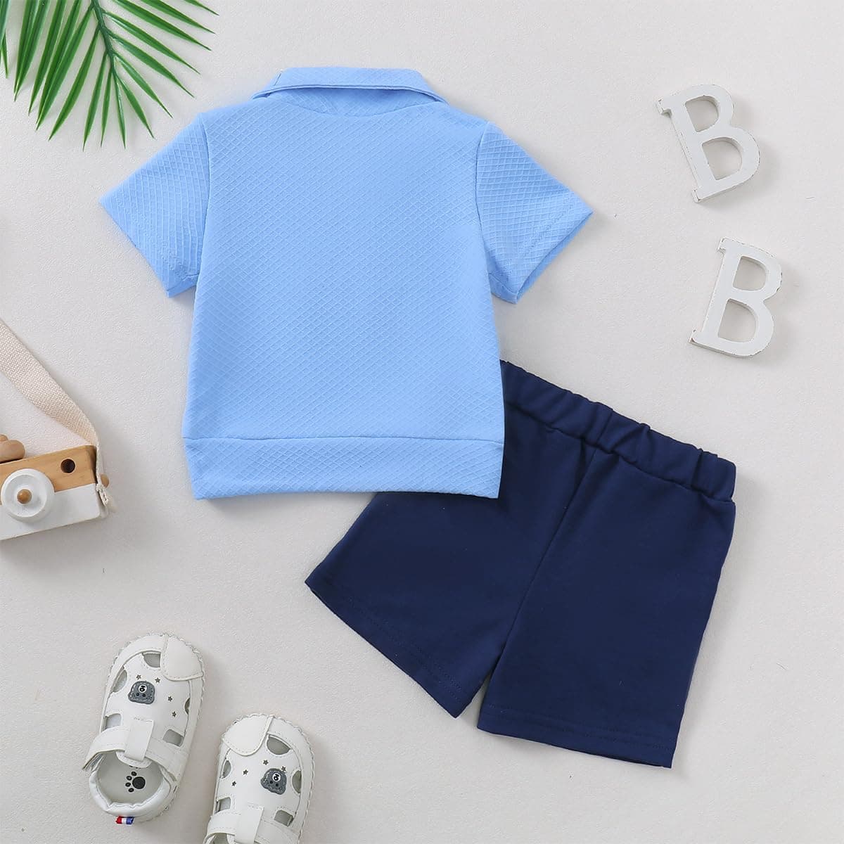 Conjunto Ropa para Niños Pequeños Manga Corta con Cuello Vuelto Camiseta Polo Lisa/Estampada y Pantalones Cortos 2 Piezas Chándal Traje para Verano — view 3