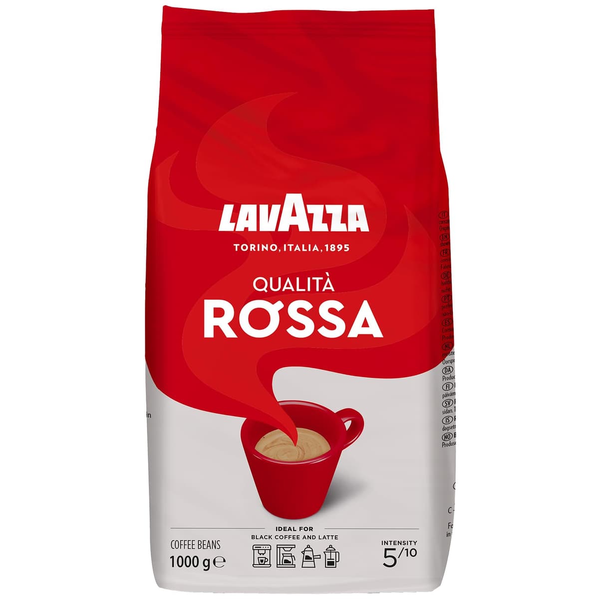 Lavazza, Qualità Rossa, Coffee Beans, Arabica and Robusta, Intensity 5/10, Medium Roasting, 1 Kg