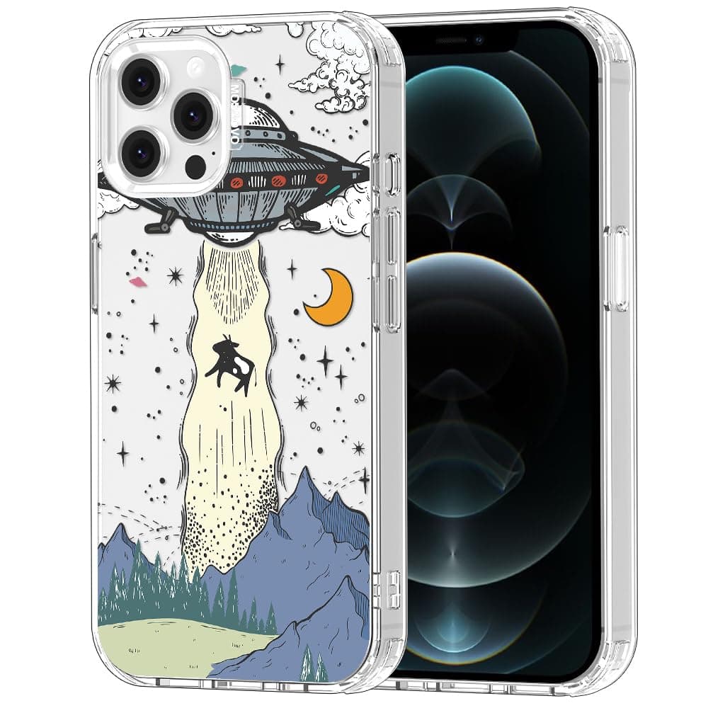 MOSNOVO Case for iPhone 12 & iPhone 12 Pro, [Buffertech 6.6ft Military-Grade Drop Protection] [Anti Peel Off Tech] Clear TPU Bumper Phone Case Cover Design - UFO