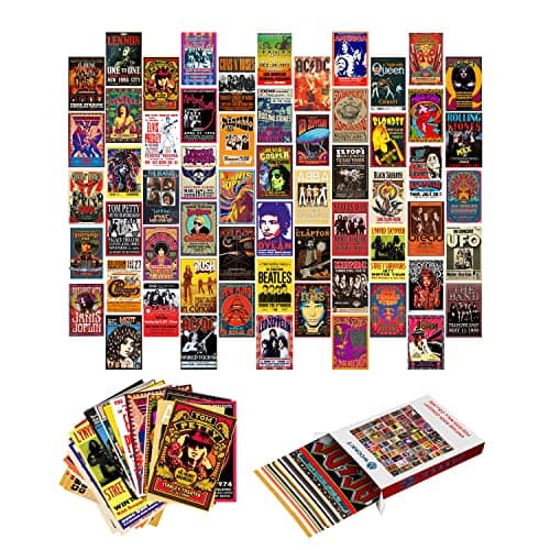 WOONKIT 60 PC Vintage Rock Band Posters for Room Aesthetic, 70s 80s 90s Retro Music Room, Bedroom Decor Wall Art, Concert Poster Wall Collage, Old Music Album Cover Prints (A 60 SET, 4X6 INCH) — view 2