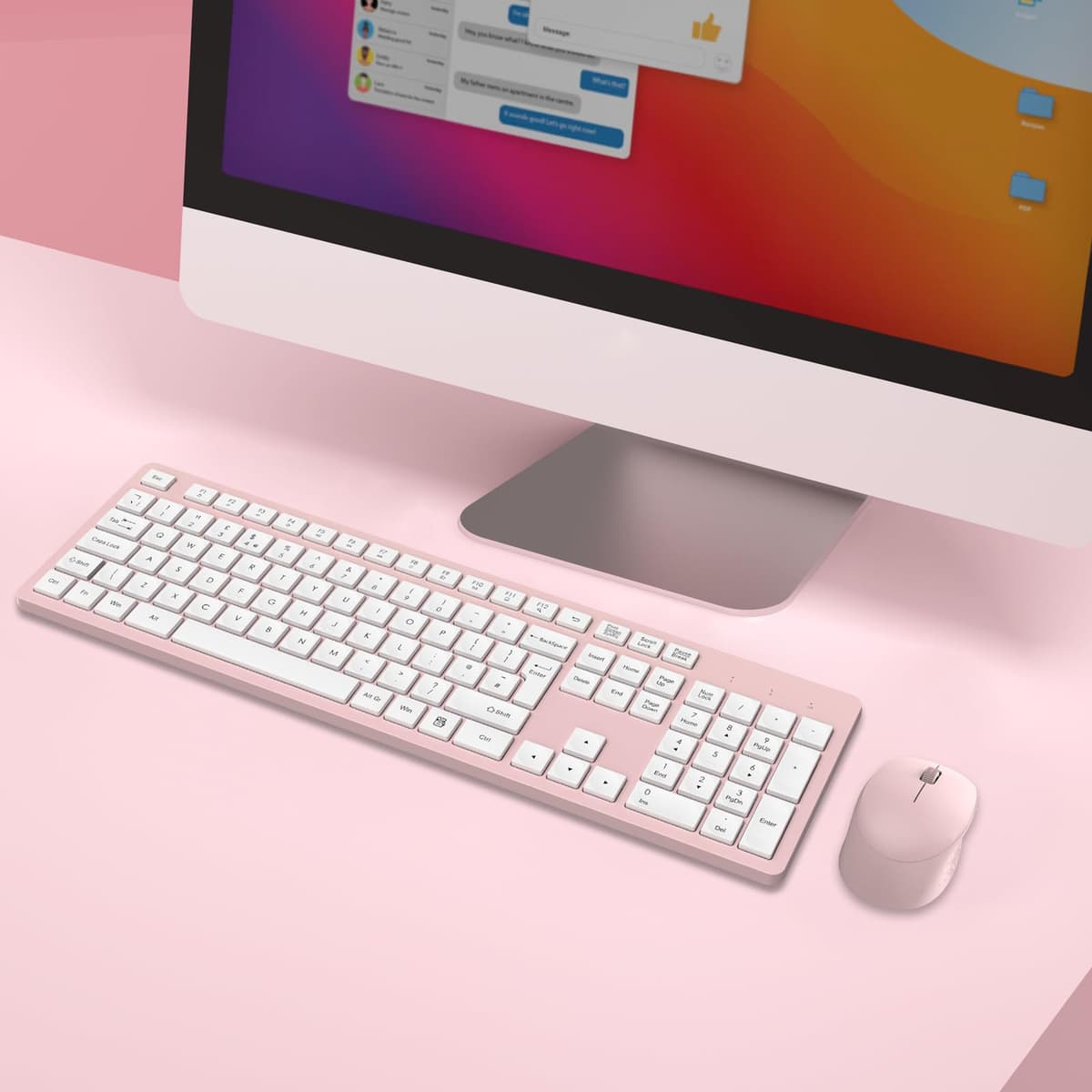 LeadsaiL Wireless Keyboard and Mouse Set, 2.4GHz USB Computer Keyboards and Mouse Combo, Ergonomic Design with 12 Multimedia Shortcuts for HP/Lenovo Laptop and Mac-Pink — view 7