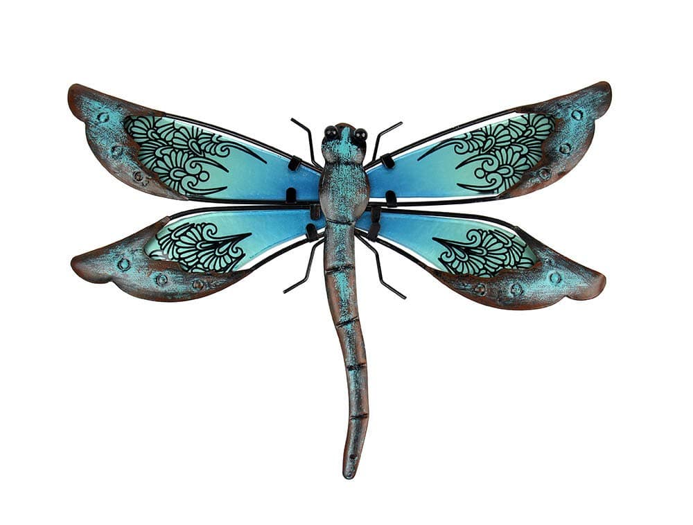 Liffy Glass Metal Dragonfly Wall Decor Pair - Outdoor Wall Art for Garden and Home - Hanging Decor Gifts for Women, Light Blue — view 9