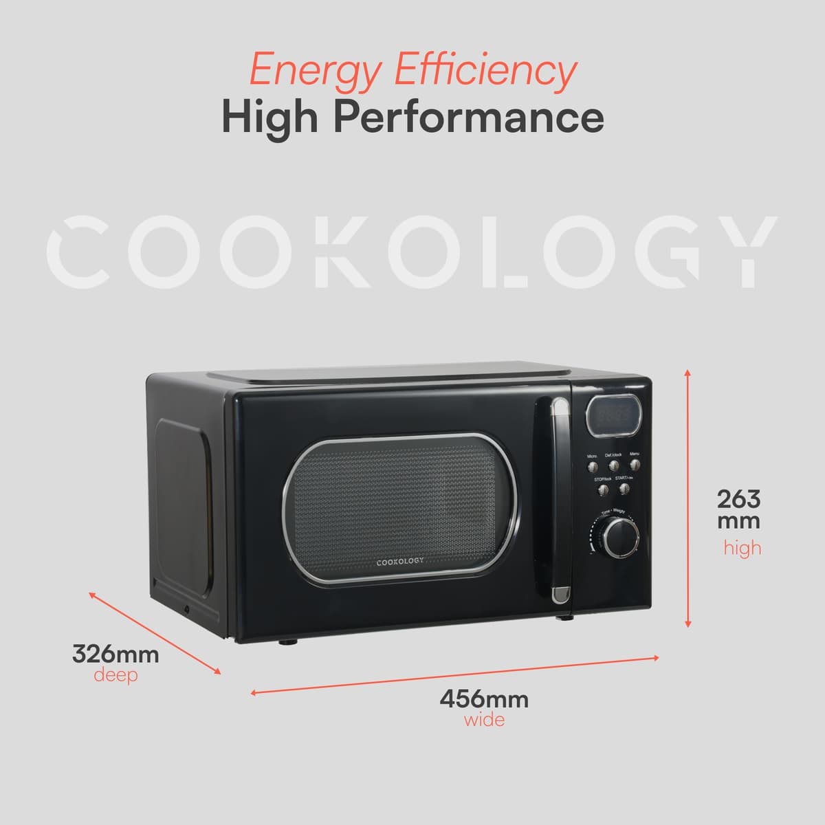 Cookology RETDD20BK Freestanding Retro Microwave - 20 Litre Capacity - With 25.5cm Turntable - 800W Microwave - 8 Auto Cooking Programs - 5 Cooking Power Levels - Defrost Setting - Black — view 4