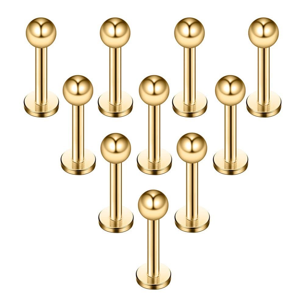 Briana Williams 10pcs 1.2mm 316L Acero Inoxidable Labret Labio Piercing Tragus Helix cartílago Pendiente Barbell Stud, 6-8 mm Longitud de la Barra — view 10