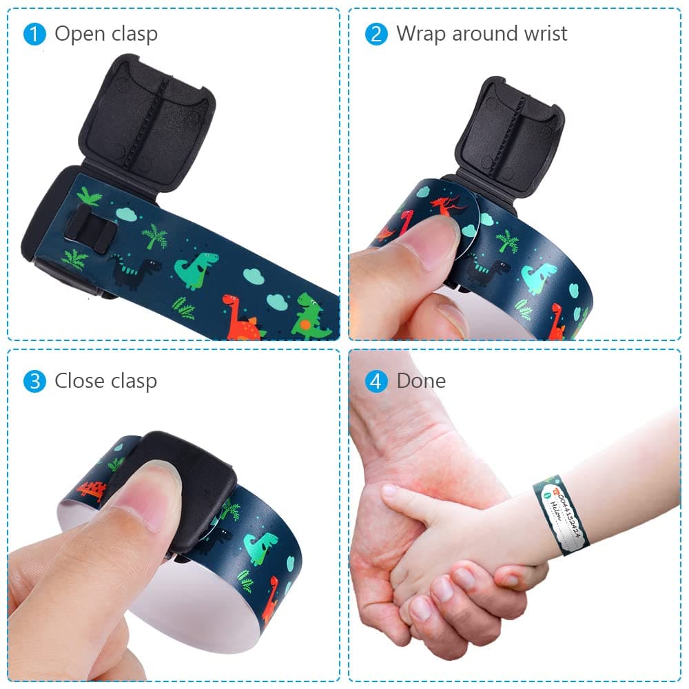 Vicloon Pulsera Identificativa Niños + Marcador, 8 piezas Pulsera Seguridad Anti perdida Pulsera de Emergencia Impermeable Reutilizable para Niños Niñas Bebé Arneses de seguridad Bebé — view 5
