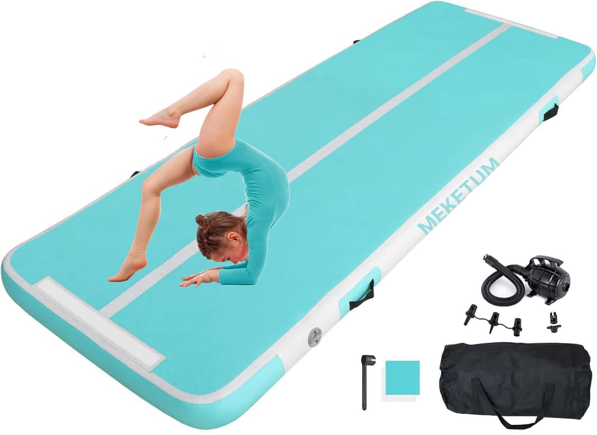 MEKETUM Air Track Colchoneta Gimnasia Ritmica 2 3 4 5 6 m Hinchable 10/20cm Gruesa Colchoneta Deportiva con Bomba de Uso doméstico/Entrenamiento/Rodar/Saltar/Fitness/Yoga/Entretenimiento acuático
