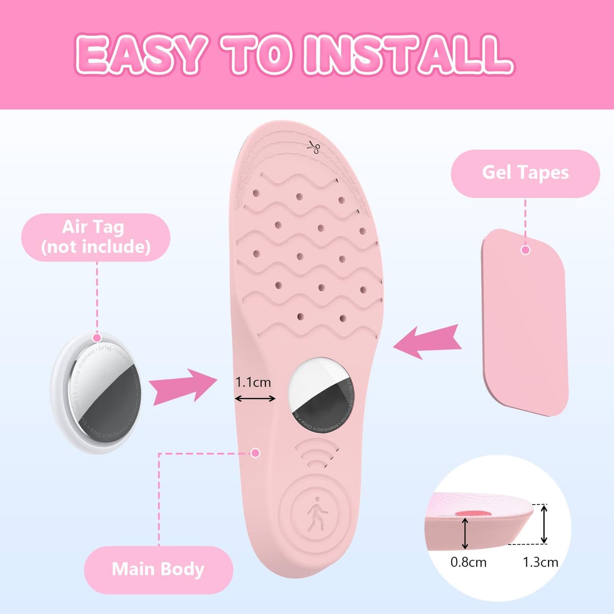 AXFEE Plantillas para Air-tag Dispositivo, Oculto Air Tag GPS Tracker Funda Protectora, Instalación Segura, para Plantillas ProtecToras Air tags para Niños y Personas Mayores, Rosa(135-150mm) — view 4